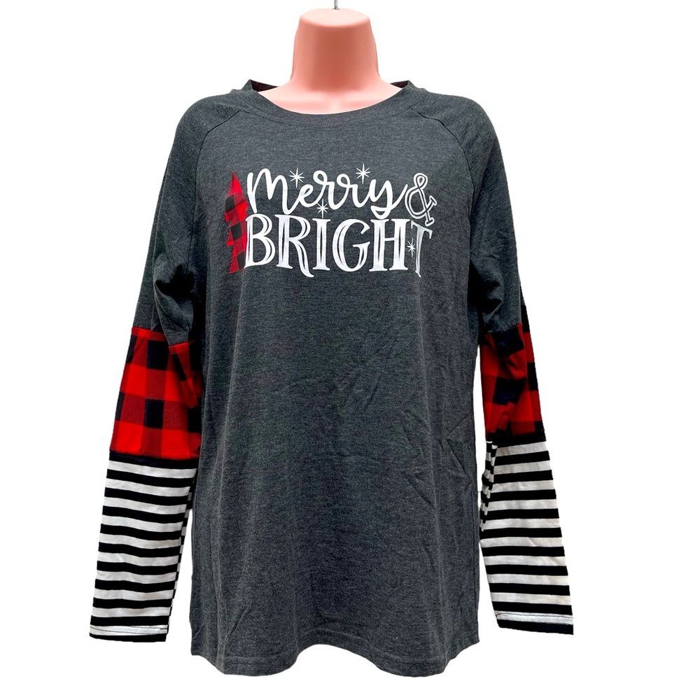 NWT Merry bright women’s long sleeve dark gray T-shirt cute top size S